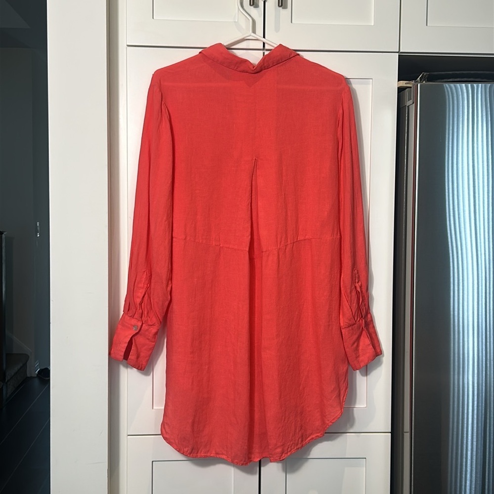 Massimo Dutti Coral Linen Hi Low Tunic Blouse Size XS - Picture 8 of 14